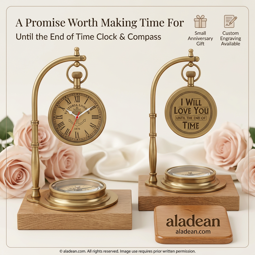 Until the End of Time brass clock with compass