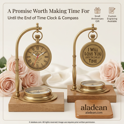 Until the End of Time brass clock with compass