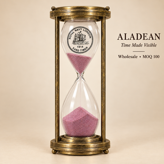 Wholesale antique-finish brass hourglass with pink sand