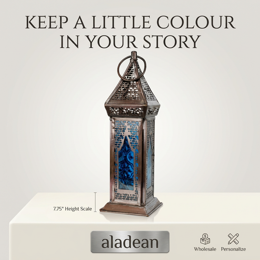 Wholesale blue glass Moroccan-style lantern