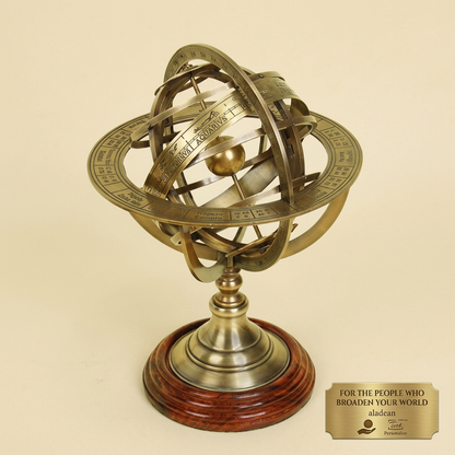 Wholesale brass armillary globe on round wooden base