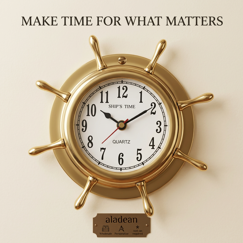 Wholesale brass ship wheel quartz clock
