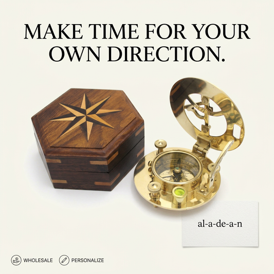 Wholesale brass sundial compass with wooden case