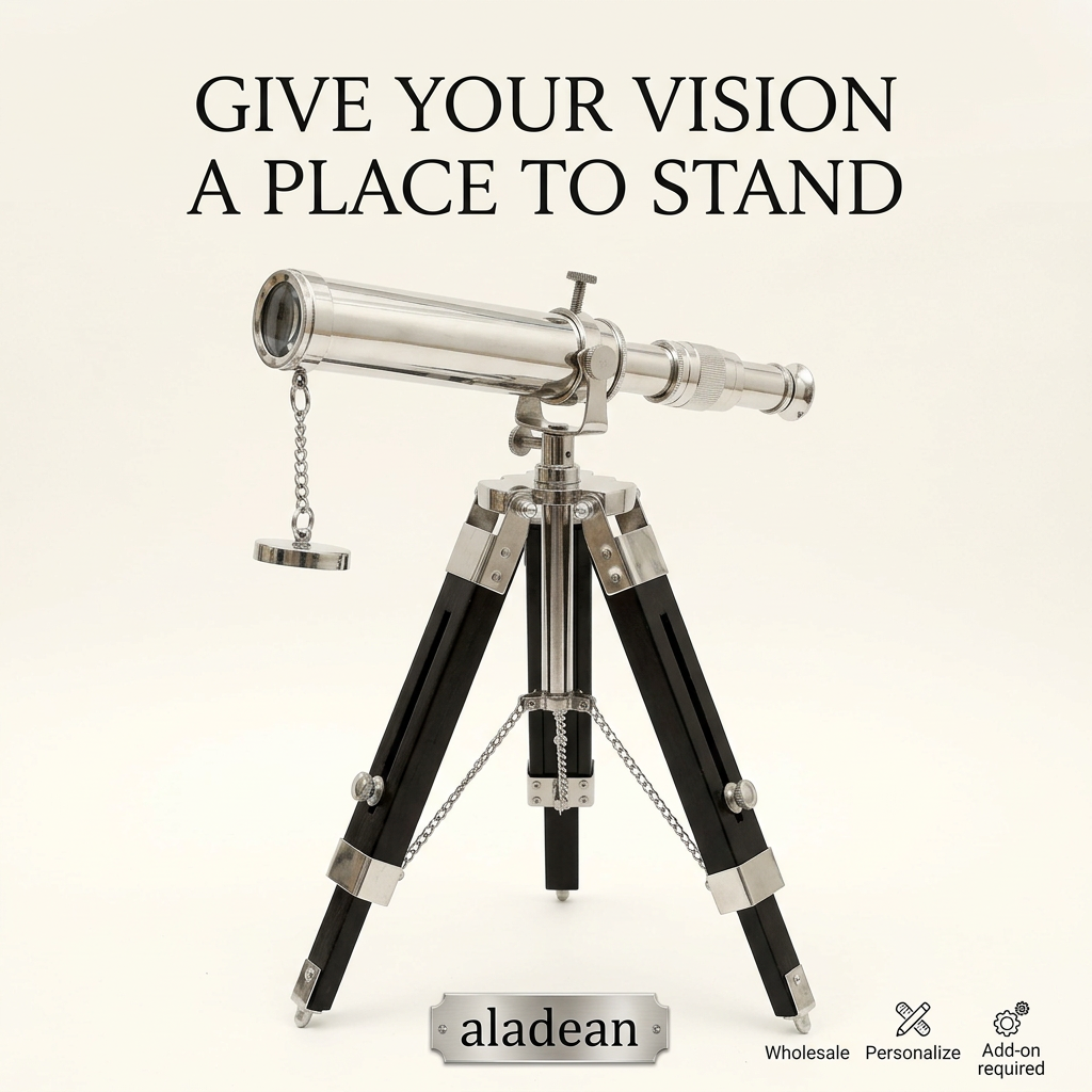 Wholesale chrome brass telescope with wood tripod