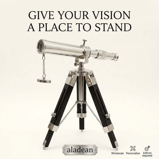 Wholesale chrome brass telescope with wood tripod