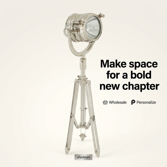 Wholesale chrome steel spotlight on metal tripod