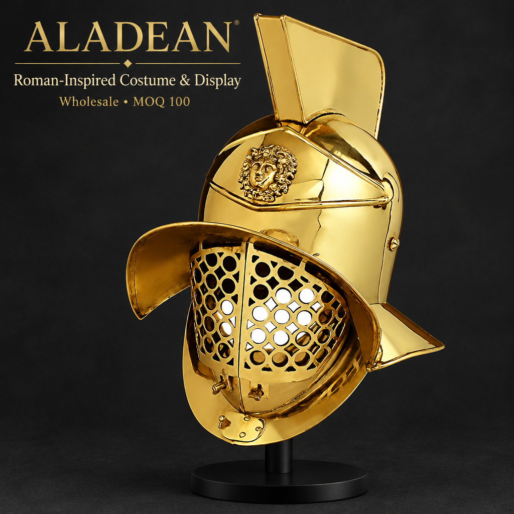 Wholesale gold-toned gladiator helmet with tall plate crest