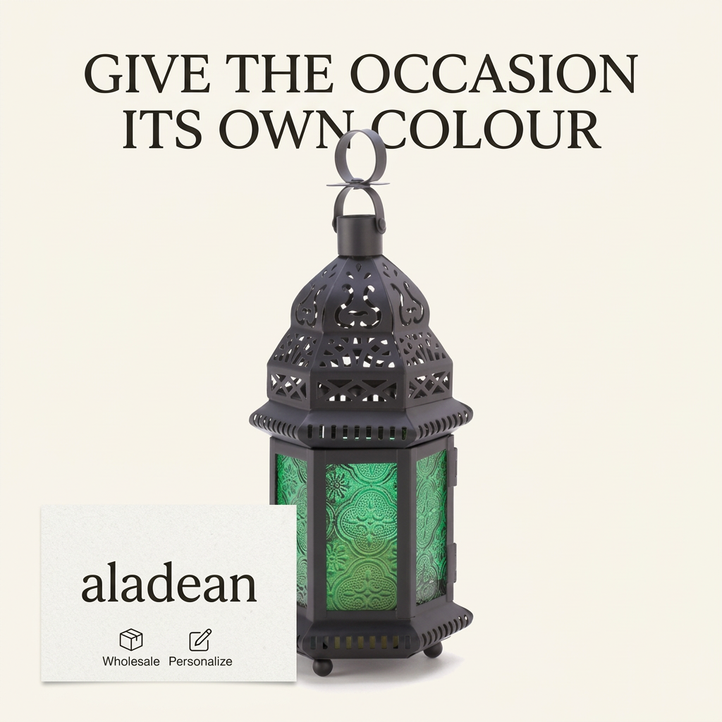 Wholesale green glass Moroccan-style lantern