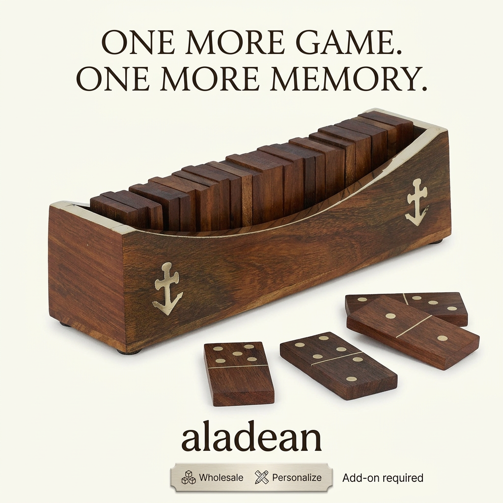 Wholesale sheesham wood domino set with nautical tray