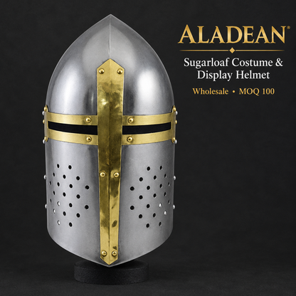 Wholesale sugarloaf helmet with silver body and gold-toned face trim