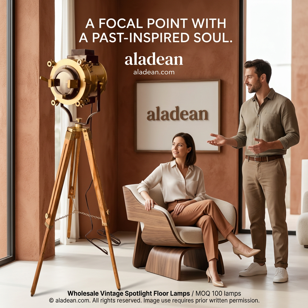 Wholesale wooden tripod spotlight floor lamp