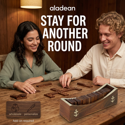 Wooden domino tiles with boat-shaped tray