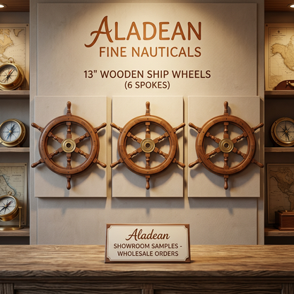 Wooden ship wheel showroom