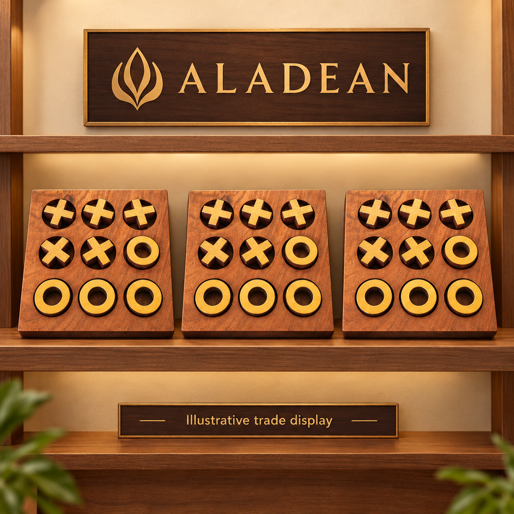 Wooden tic tac toe corporate gifts on an illustrative trade display