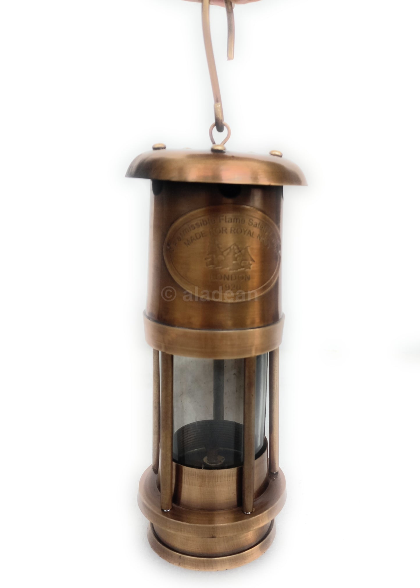 Lampe de mineur 16 cm – Lampe ouragan à combustion d'huile Lanterne de camping vintage au look rustique – Réplique de pendaison de crémaillère de la Royal Navy Cadeaux pour lui et elle