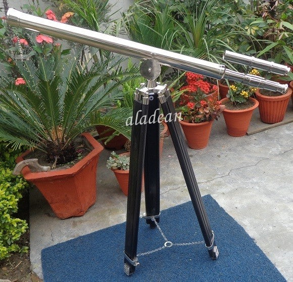 Heavy Brass Chrome Harbour Telescope 38" on wood tripod