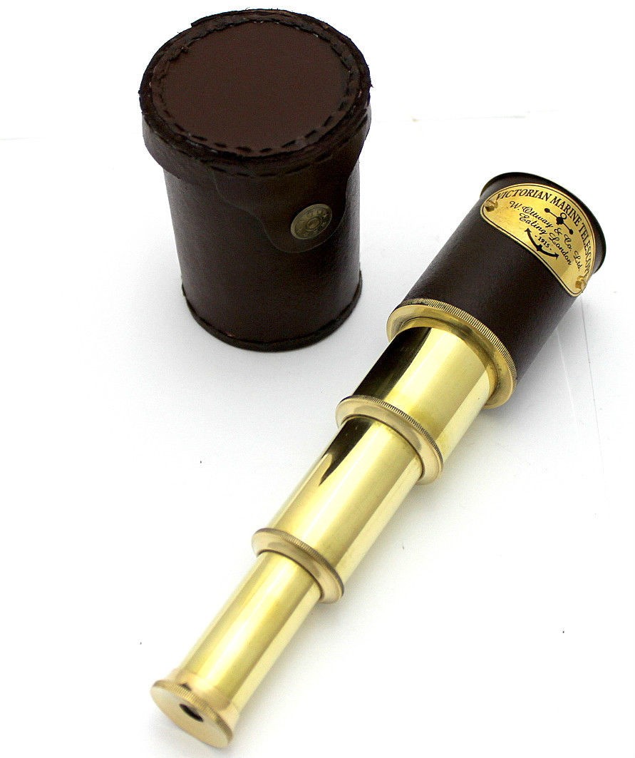 Pirates Spyglass Solid Brass Victorian Marine Telescope with Leather case - 8"