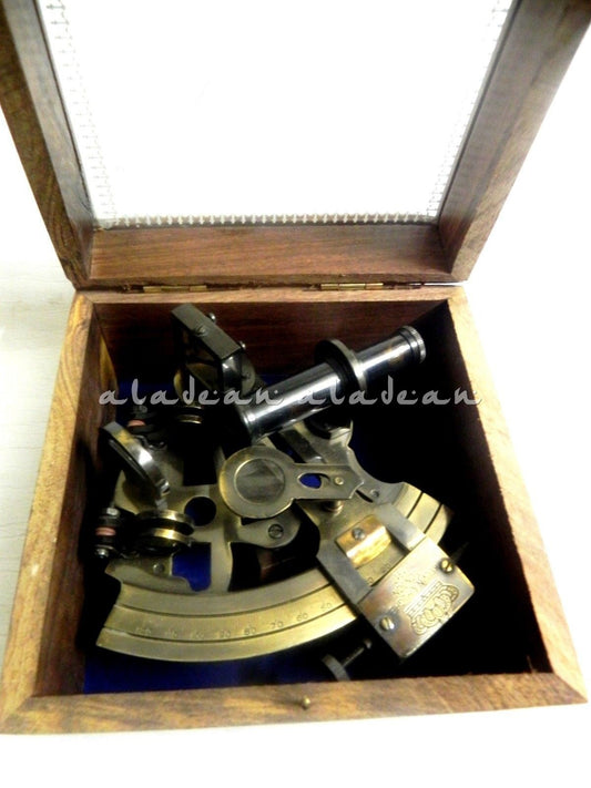 6" Antique Nautical Solid Brass Sextant With Wood box