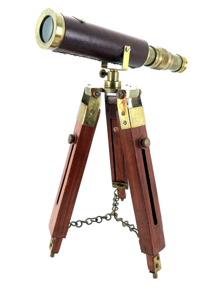 Télescope de bureau en laiton avec trépied en bois