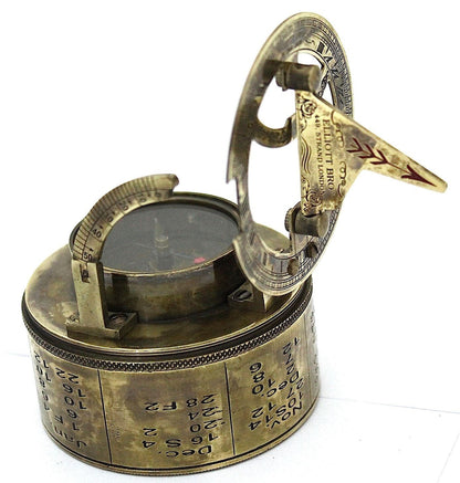 Vintage Messingtrommel-Sonnenuhr-Kompass mit Lederbezug