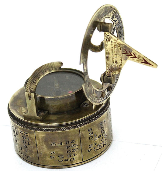 Vintage Messingtrommel-Sonnenuhr-Kompass mit Lederbezug
