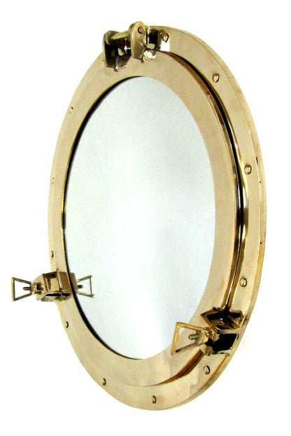 Polished Brass Porthole Mirror with Hinged Frame – Wholesale Nautical Decor