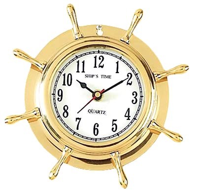 7.5-Inch Brass Ship Wheel Quartz Clock – Wholesale Nautical Gifts
