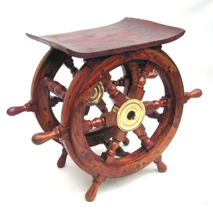 Teak Wood Ship Wheel Side Table with Brass Hubs – Wholesale Nautical Furniture
