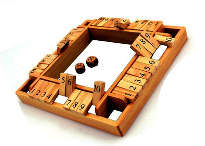 Four-Sided Wooden Shut the Box Game with Dice – Wholesale Tabletop Games