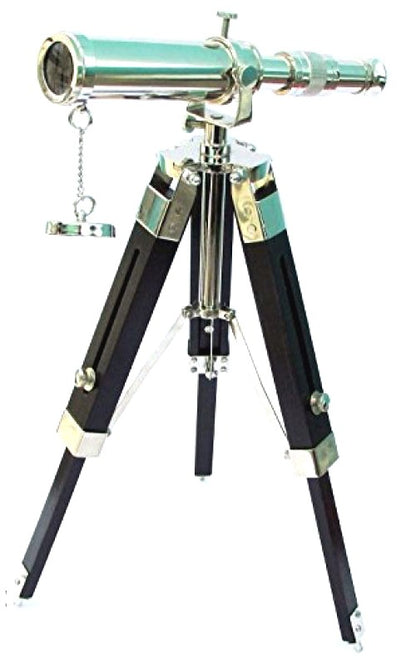 Brass Telescope 10" Chrome With Wood Tripod Stand