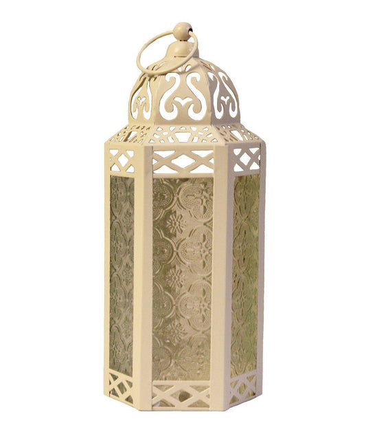 Cream Glass Iron Moroccan Lantern