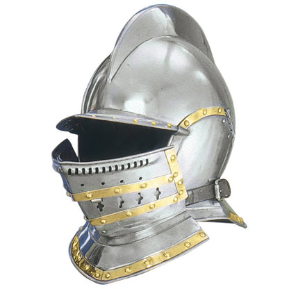 Burgunder-Helm mit messingfarbenem Besatz – Deko-Objekt für den Großhandel