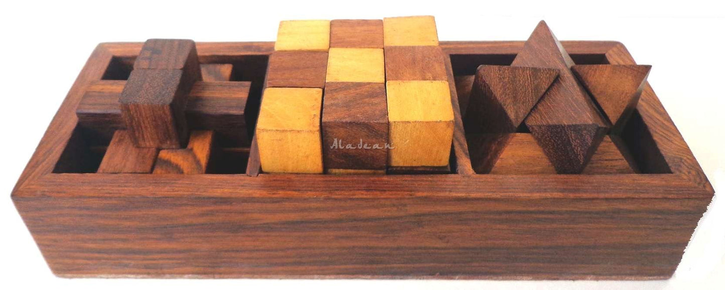 Wood Cube Puzzle Game- Set Of 3
