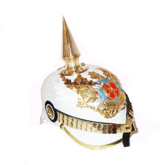 Deutscher weißer Pickelhaube-Lederhelm, handgefertigt