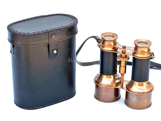 Antique Brass Binocular With Leather Case