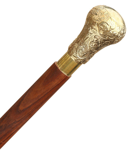 Solid Brass Handle Wooden Walking Stick