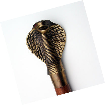 Brass Antique Handle Cobra Head Walking Stick