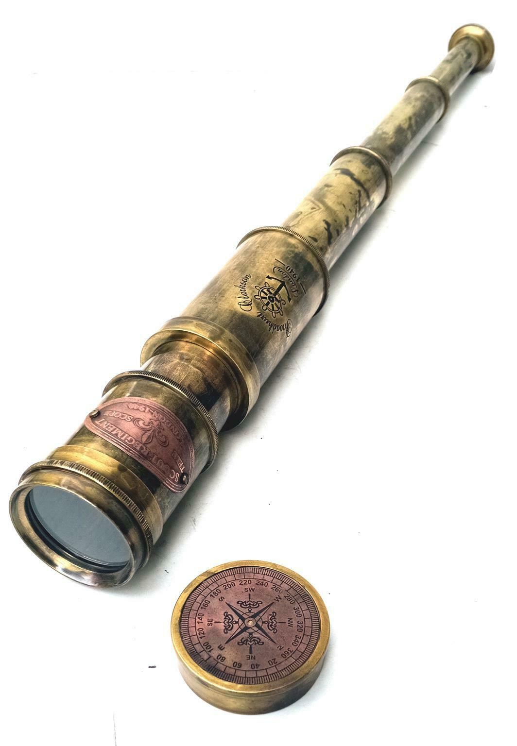 Brass Telescope 19" Scout Regiment Pirate Spyglass for Kids 20x Hi Magnification Gift