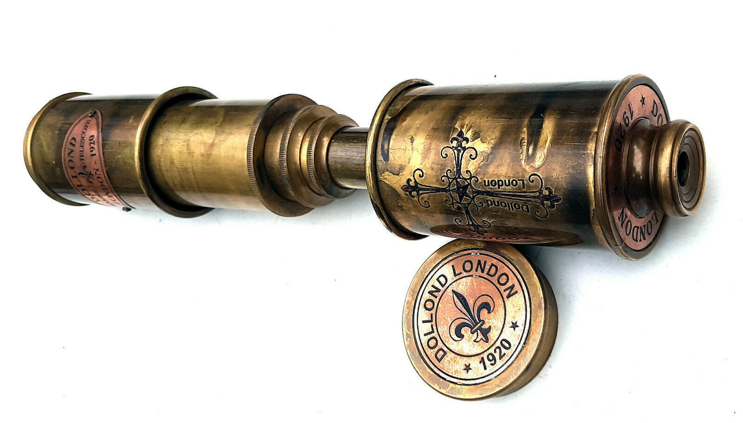 TÉLESCOPE EN LAITON - Dollond London 1915 RARE Réplique Antique Spyglass Scope