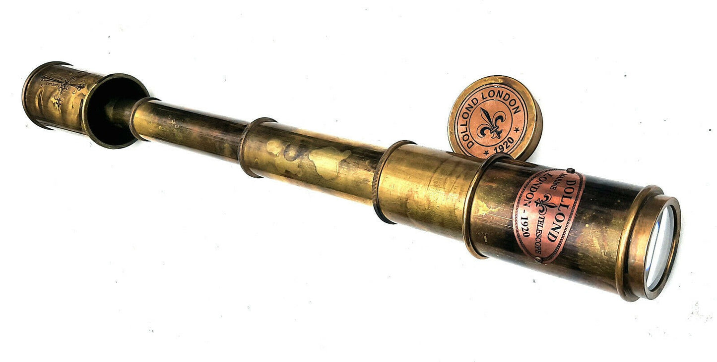 TÉLESCOPE EN LAITON - Dollond London 1915 RARE Réplique Antique Spyglass Scope