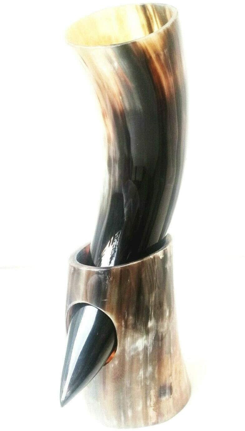 3x Viking Drinking Horn 100% Natural- THOR - Games of Thrones- Norse Goblet Ale Mead Beer Wine with Stand 10oz