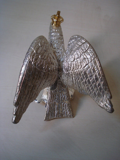 Punta a forma di aquila per Pickelhaube in ottone - Ornamento per elmetto tedesco con placcatura in argento