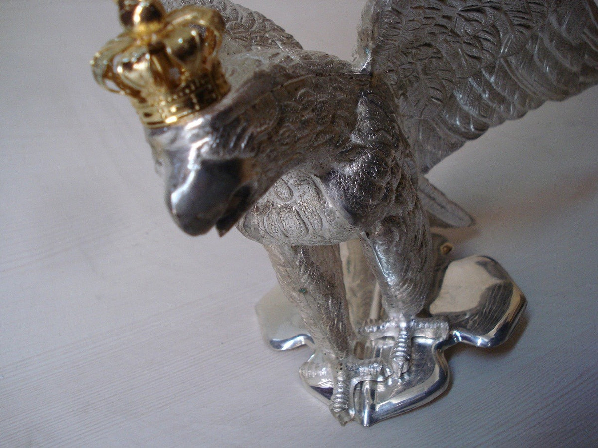 Punta a forma di aquila per Pickelhaube in ottone - Ornamento per elmetto tedesco con placcatura in argento
