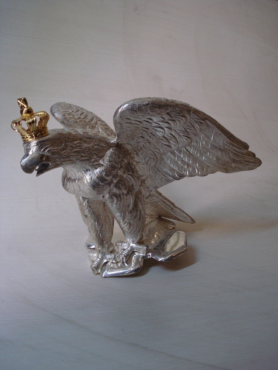 Punta a forma di aquila per Pickelhaube in ottone - Ornamento per elmetto tedesco con placcatura in argento