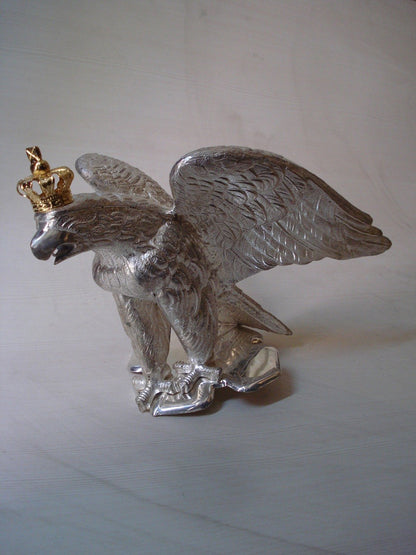 Punta a forma di aquila per Pickelhaube in ottone - Ornamento per elmetto tedesco con placcatura in argento