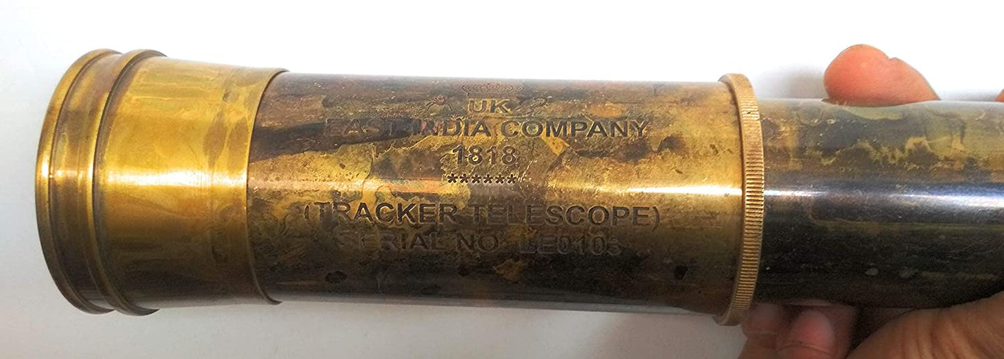 Télescope en laiton rare East India Company 1818 Tracker Spyglass Scope Réplique antique 32 pouces Grand souvenir vintage avec étui en cuir cousu main