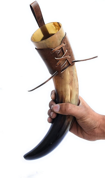 Aladean Viking Drinking Horn 10oz Polish Finish Medieval Norse Beer Mug Games of Thrones Cup Thor Goblet Curved Viking Gift for Men