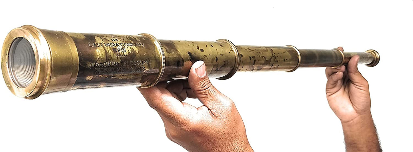 Rare Brass Telescope East India Company 1818 Tracker Spyglass Scope Replica Antique 32 inch Large Vintage Souvenir with Handstitched Leather Case