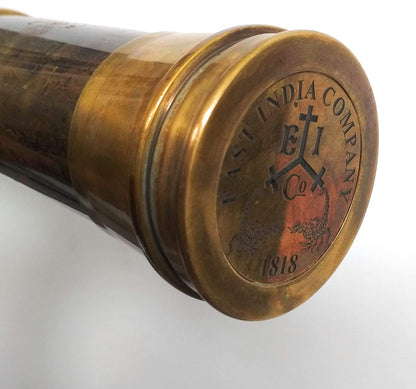 Télescope en laiton rare East India Company 1818 Tracker Spyglass Scope Réplique antique 32 pouces Grand souvenir vintage avec étui en cuir cousu main