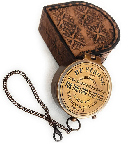 Be Strong & Courageous Engraved Brass Compass Joshua Quote